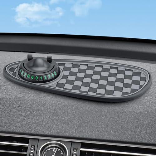 360 Grad drehbare Kfz-Handyhalterung auf rutschfester Armaturenbrett-Matte mit Sichtschutz-Nummernschild für temporäre Parknutzung (schwarz grau) von CNANRNANC