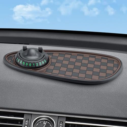 360 Grad drehbare Kfz-Handyhalterung auf rutschfester Armaturenbrett-Matte mit Sichtschutz-Nummernschild für temporäre Parknutzung (schwarzbraun) von CNANRNANC