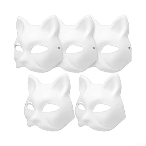 6 Stück Katzengesicht unlackiert mit weißem Papier und pelzigem Filzstoff für Bastelarbeiten, Schulprojekte, Halloween und Geburtstagsfeiern von CNANRNANC