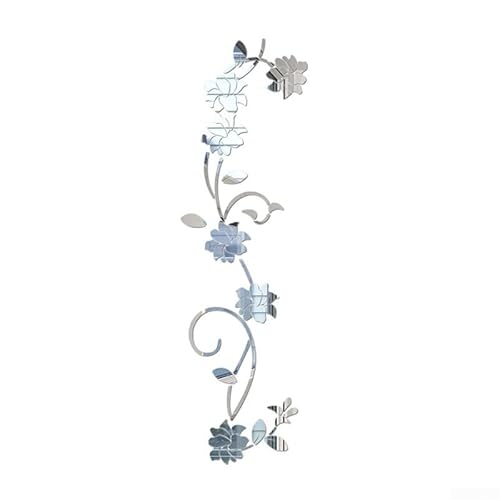 Abnehmbare Blumenranke Acryl Spiegel Wandaufkleber DIY Home Decor für glatte trockene Oberflächen in Wohnräumen (Silber) von CNANRNANC