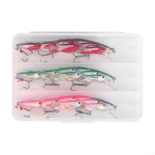 Angelköder Minnow Crankbait sinkender Schwimmer mit Dreifachhaken, stromlinienförmigem Körper und geräuschproduzierenden Edelstahlperlen zur Verbesserung der Fangrate (rosa + rot + grün) von CNANRNANC