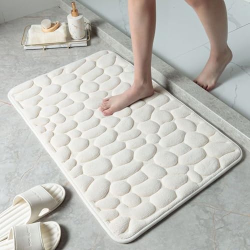 Badezimmermatte aus Memory-Schaum, stilvolles rutschfestes Kieselstein-Design für Komfort und Sicherheit (Milchweiß) von CNANRNANC