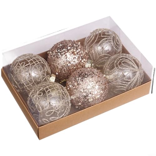 CNANRNANC 6-teiliges Weihnachtskugel-Ornament-Set, 8 cm, Kunststoff, für Champagner, mit Haken zum Aufhängen, Rot und Weiß, saisonale Dekorationen (Sekt) von CNANRNANC