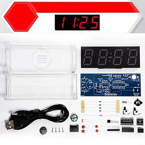 CNANRNANC DIY-Uhr-Kit, digitale Röhre, Temperaturalarm, Wochenanzeige, 51MCU DS1302 Uhrenset elektronik bausatz löten bausatz(Red) von CNANRNANC