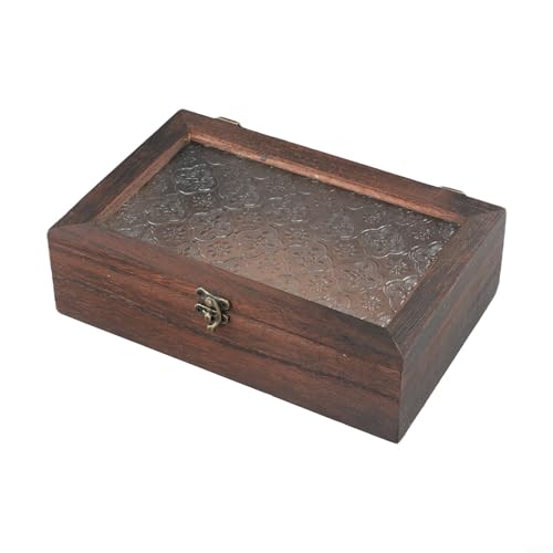 CNANRNANC Dekorative Schatzkiste, handgefertigte Aufbewahrungsbox aus Massivholz mit Begonienblüte, Glasplatte, nordischer Retro, dekorativer Organizer für Schminktisch (M) von CNANRNANC