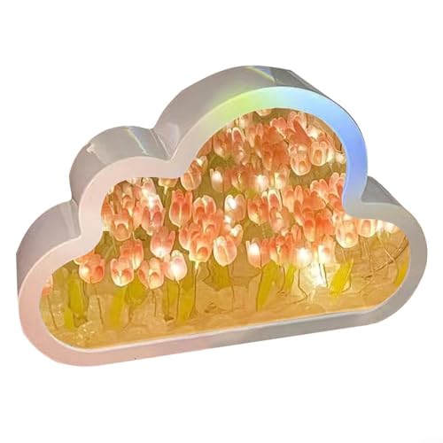 CNANRNANC Exquisite DIY Wolke Tulpe Nachtlicht Spiegel Tischlampe für gemütliche Atmosphäre (Rosa) von CNANRNANC
