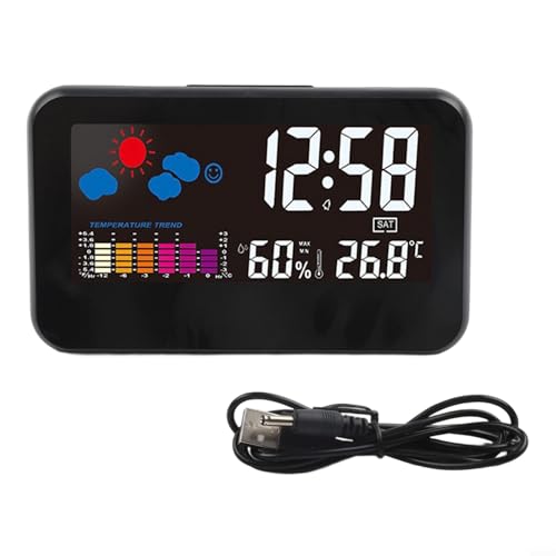 CNANRNANC Intelligente Desktop-Uhr mit Wetteranzeige, Temperatur- und Feuchtigkeitssensor, Sprachaktivierung, Nachtlichtfunktion für Heimbüro (B) von CNANRNANC