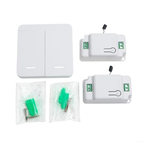 CNANRNANC Lichtschalter-Set mit Fernbedienung, 2-fach, mit 2 Empfängern, keine Neuverdrahtung erforderlich, 433 MHz, RF 200 m Reichweite von CNANRNANC