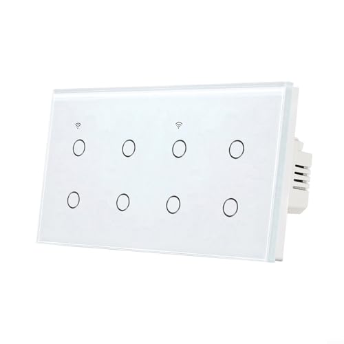 CNANRNANC Smart Lichtschalter, Wlan Lichtschalter, Gehärtetes Glas Touch-schalter, APP Fernbedienung mit Sprachsteuerung(weiß 8 gang) von CNANRNANC