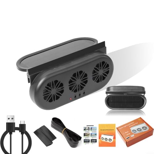 CNANRNANC Solarbetriebener Auto-Ventilator, Dreifach-Kopf-Design mit USB-Ladeanschlüssen, Luftreiniger, Auto-Kühlsystem (schwarz) von CNANRNANC