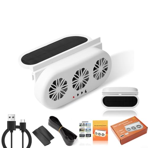 CNANRNANC Solarbetriebener Auto-Ventilator, Dreifach-Kopf-Design mit USB-Ladeanschlüssen, Luftreiniger, Auto-Kühlsystem (weiß) von CNANRNANC