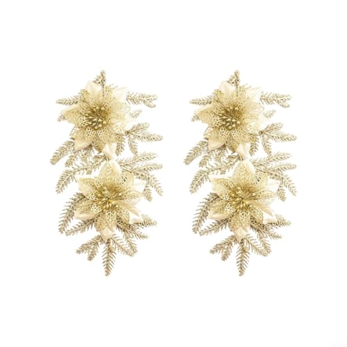 CNANRNANC Weihnachtsbaumschmuck mit goldenem Glitzer-Blumenarrangement, Tannenzweig, künstliche Weihnachtsbaum-Blumen-Dekorationen für Häuser oder Geschäfte (Gold) von CNANRNANC