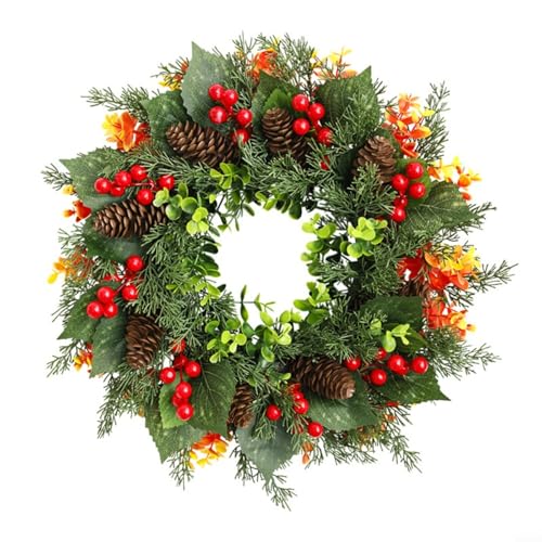 CNANRNANC Weihnachtskranz 40 cm Türkranz mit Tannenzapfen Rote Beeren Zedernblätter für Haustür Wanddekoration (1 Stück) von CNANRNANC