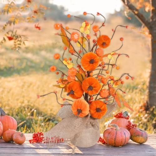 Dekoratives Kürbis- und Beeren-Arrangement mit biegbaren Zweigen für anpassbare Herbst-Displays einschließlich Thanksgiving und Halloween-Einstellungen Dekoratives Kürbis- und Beeren-Arrangement mit biegbaren Zweigen für anpassbare Herbst-Displays einschließlich Thanksgiving und Halloween-Einstellungen von CNANRNANC