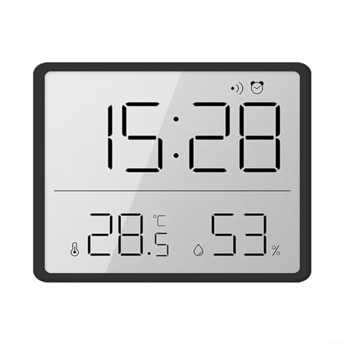 Digitales Thermo-Hygrometer mit Uhr Thermometer innen Raumthermometer Großes Display Magnetisches Saugdesign Temperatur- und Luftfeuchtigkeitsuhr 9.3 * 7.3 * 1.5cm(Black) von CNANRNANC