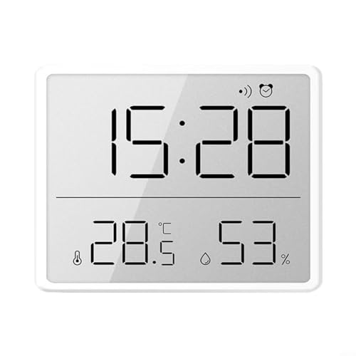 Digitales Thermo-Hygrometer mit Uhr Thermometer innen Raumthermometer Großes Display Magnetisches Saugdesign Temperatur- und Luftfeuchtigkeitsuhr 9.3 * 7.3 * 1.5cm(White) von CNANRNANC