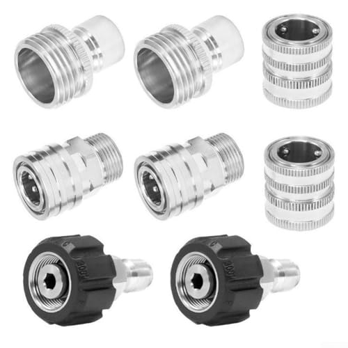 Edelstahl-Schnellanschluss-Hochdruckreiniger-Adapter mit M22 14 mm, auslaufsicher, hoher Druck bis zu 5000 PSI für verschiedene Reiniger (ein Set von 8) von CNANRNANC