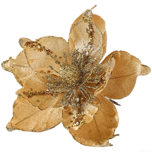 Künstliche Weihnachtssterne für festliche Feiertagsdekoration, aus Stoffmaterial mit europäischem Blumenmotiv für Tisch und Baum (Golden) von CNANRNANC