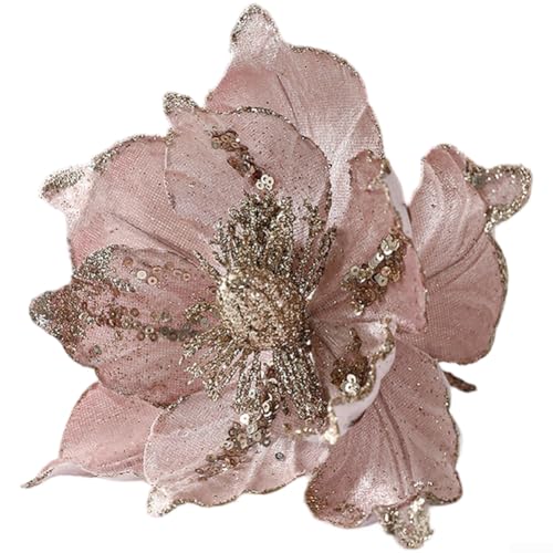 Künstliche Weihnachtssterne für festliche Feiertagsdekoration, aus Stoffmaterial mit europäischem Blumenmotiv für Tisch und Baum (Rosa) von CNANRNANC