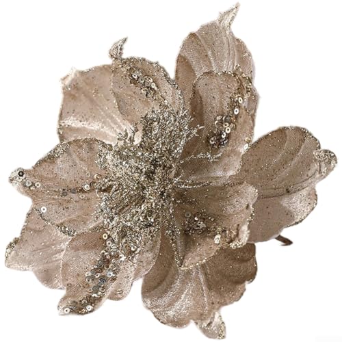 Künstliche Weihnachtssterne für festliche Feiertagsdekoration, aus Stoffmaterial mit europäischem Blumenmotiv für Tisch und Baum (SparklingWine) von CNANRNANC