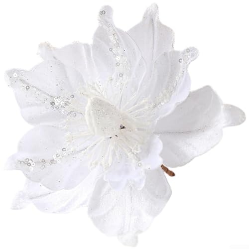 Künstliche Weihnachtssterne für festliche Feiertagsdekoration, aus Stoffmaterial mit europäischem Blumenmotiv für Tisch und Baum (weiß) von CNANRNANC