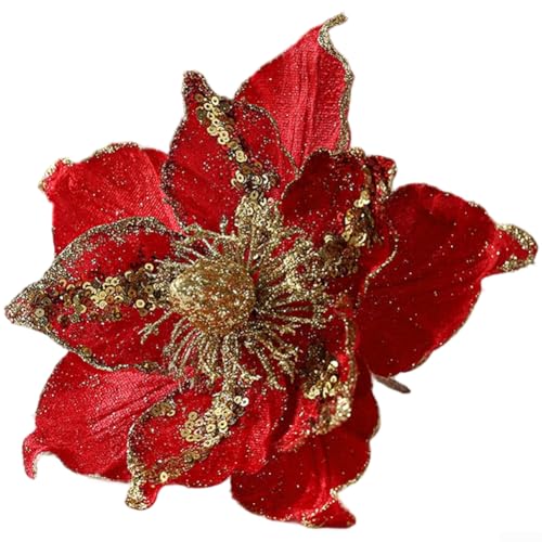 Künstliche Weihnachtssterne für festliche Weihnachtsdekoration, aus Stoffmaterial mit europäischem Stil Blumendesign für Tisch und Baum (rot) von CNANRNANC