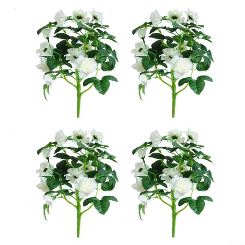 Künstlicher Blumenstrauß 4er Set für Hochzeits- und Heimdekorationsprojekte mit realistischem Seidenstoff und stabilem drahtverstärktem Kunststoffstiel (weiß) von CNANRNANC