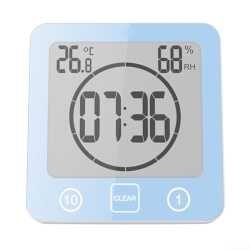 LCD Digital Timer Wanduhr Wasserdicht zum Kochen und Baden mit Temperaturanzeige (Blau) von CNANRNANC