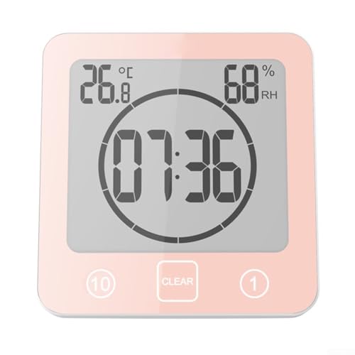 LCD Digital Timer Wanduhr Wasserdicht zum Kochen und Baden mit Temperaturanzeige (Rosa) von CNANRNANC