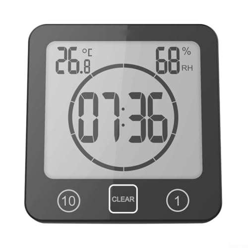LCD Digital Timer Wanduhr Wasserdicht zum Kochen und Baden mit Temperaturanzeige (Schwarz) von CNANRNANC