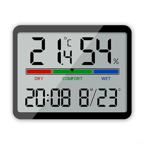LCD-Wanduhr, großes Display, Tag/Datum/Uhrzeit/Temperatur/Luftfeuchtigkeit, batteriebetrieben, leicht zu lesen für Senioren und schlechte Sicht (schwarz) von CNANRNANC