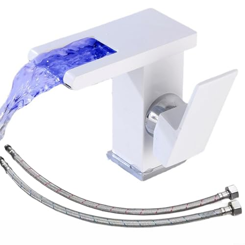 LED Wasserfall Wasserhahn Waschbecken Wasserhahn Waschbecken, Deckmontage Kalt- und Heißmischer Farbewechsel Waschtischarmatur(White) von CNANRNANC