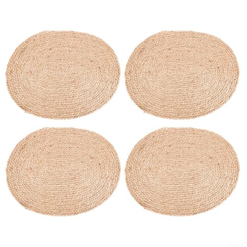 Ovale gewebte Tischsets 4er-Set mit hitzebeständigem Untersetzer, handgewebte Gras-Tischsets zum Schutz von Tischen in Küche, Zuhause und Party von CNANRNANC