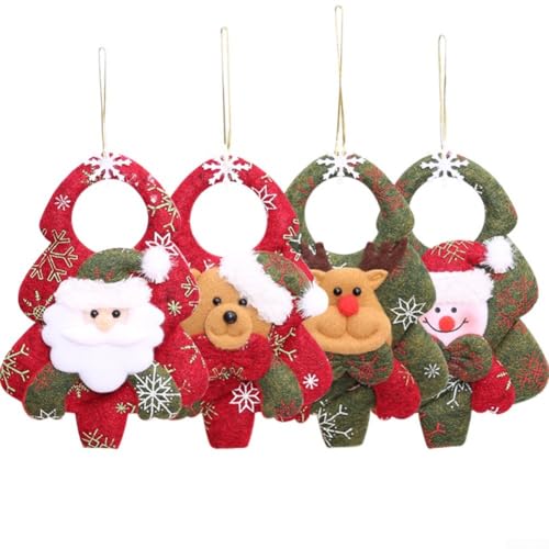 Plüsch-Weihnachtsbaum-Hängeornamente, 4 Stück, Weihnachtsmann, Schneemann, Rentier, Bär, Figuren für Urlaub, saisonale Heim- und Veranstaltungsdekoration von CNANRNANC