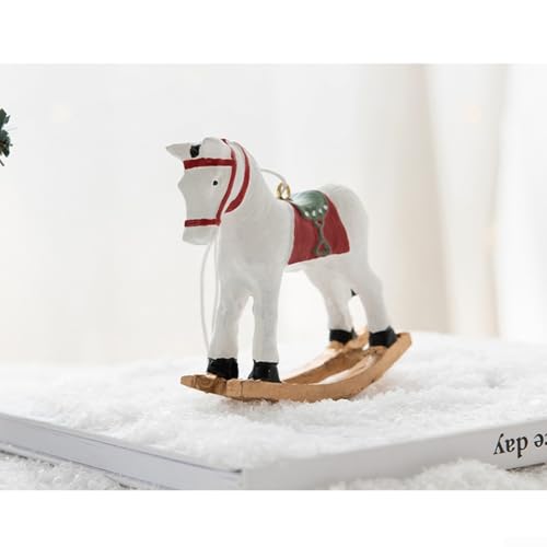 Schaukelpferd-Ornament aus Kunstharz mit detaillierter Handarbeit und europäischem Stil, entworfen für Baumhänge und Urlaubsdekoration (weiß) von CNANRNANC