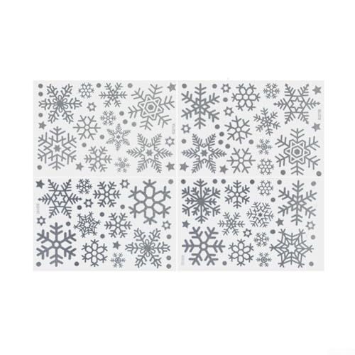Schillerndes Design Set mit 4 weihnachtlichen Schneeflocken-Fensteraufklebern, perfekt für eine festliche Atmosphäre zu Hause (Silber) von CNANRNANC