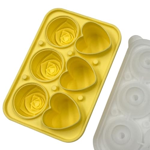 Silikon-Eiswürfelform in Rosenherz, flexibles Design mit leicht zu befüllendem Trichterdeckel für perfekte Eiswürfel (gelb) von CNANRNANC