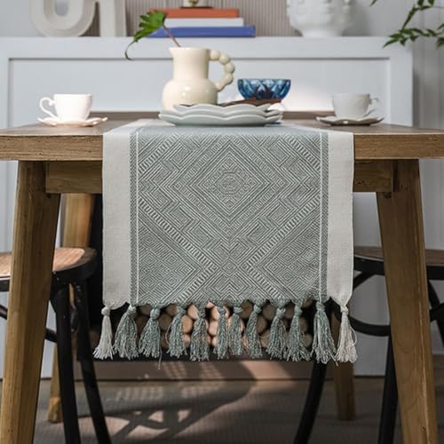 Stilvoller gestreifter Tischläufer für Esszimmer und Küche, leicht zu reinigen, Polyestergewebe (grünes Quadrat) von CNANRNANC