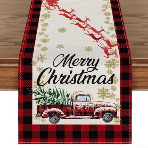 Tischläufer mit kariertem Design für Weihnachtsfeiern. Verleihen Sie Ihrer Einrichtung einen Hauch von Eleganz (D) von CNANRNANC