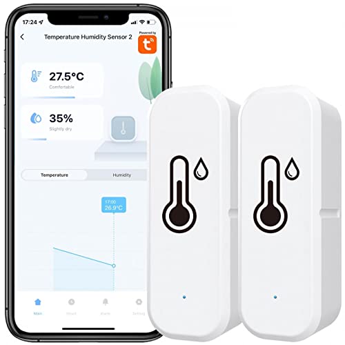 Tuya Smart Hygrometer Thermometer, 2 Stück WLAN Hygrometer Thermometer, kabelloser Temperatur- und Feuchtigkeitsdetektor für Zuhause Gewächshaus von CNANRNANC