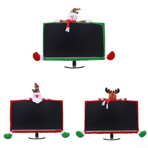 Vlies-Computer-Monitorabdeckung für Weihnachten, passend für 48-68 cm Bildschirme, mit festlichen Elch- und Weihnachtsmann-Themen (Weihnachtsmann) von CNANRNANC