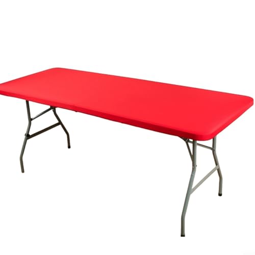 Wasserabweisende rechteckige Tischdecke mit elastischem Saum für Klapptische, Polyester-Tischdecke für den Innen- und Außenbereich (rot, 152 x 76 x 76 cm) von CNANRNANC