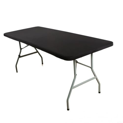 Wasserabweisende rechteckige Tischdecke mit elastischem Saum für Klapptische, Polyester-Tischdecke für den Innen- und Außenbereich (schwarz, 183 x 76 x 76 cm) von CNANRNANC
