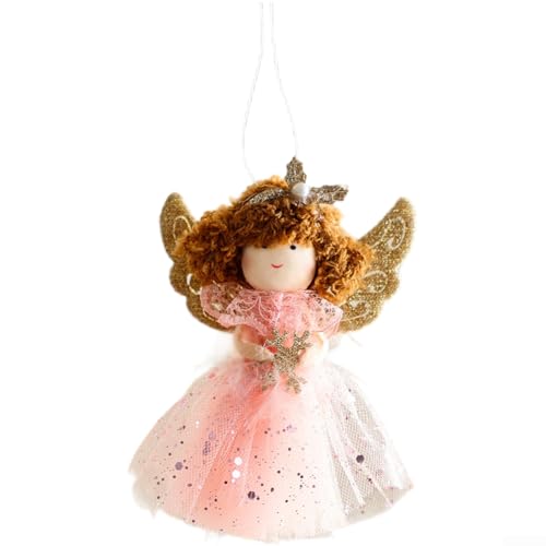 Weiche Plüsch-Engel-Puppe zum Aufhängen, Ornament aus Tüll für Weihnachtsbaum und für Kinderzimmer, Urlaubsdekoration (Puder-Schneeflocken) von CNANRNANC