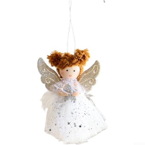 Weiche Plüsch-Engel-Puppe zum Aufhängen, Ornament aus Tüll für Weihnachtsbaum und für Kinderzimmer, Urlaubsdekoration (weiße Krone) von CNANRNANC