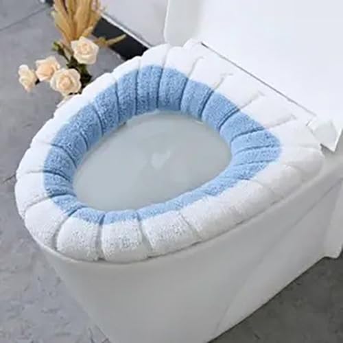 Weiches und warmes WC-Sitzkissen, waschbares Kissen für Komfort (weiß und blau) von CNANRNANC
