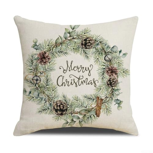 Weihnachts-Kissenbezug aus Leinen, 45,7 x 45,7 cm, mit Vogel- und Blumen-Design, quadratische Form, unsichtbarer Verschluss für Sofa, Stuhl, Bett, Auto und Büro (1#) von CNANRNANC