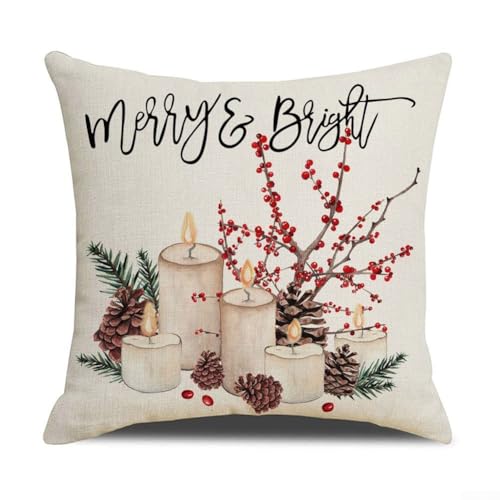 Weihnachts-Kissenbezug aus Leinen, 45,7 x 45,7 cm, mit Vogel- und Blumen-Design, quadratische Form, unsichtbarer Verschluss für Sofa, Stuhl, Bett, Auto und Büro (10#) von CNANRNANC