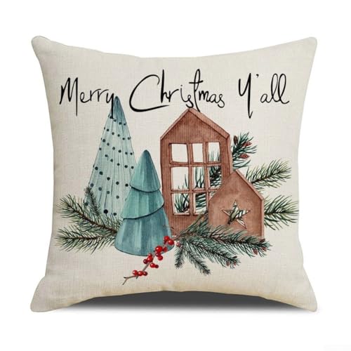 Weihnachts-Kissenbezug aus Leinen, 45,7 x 45,7 cm, mit Vogel- und Blumen-Design, quadratische Form, unsichtbarer Verschluss für Sofa, Stuhl, Bett, Auto und Büro (11#) von CNANRNANC