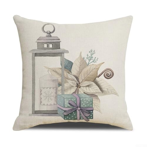 Weihnachts-Kissenbezug aus Leinen, 45,7 x 45,7 cm, mit Vogel- und Blumen-Design, quadratische Form, unsichtbarer Verschluss für Sofa, Stuhl, Bett, Auto und Büro (6#) von CNANRNANC